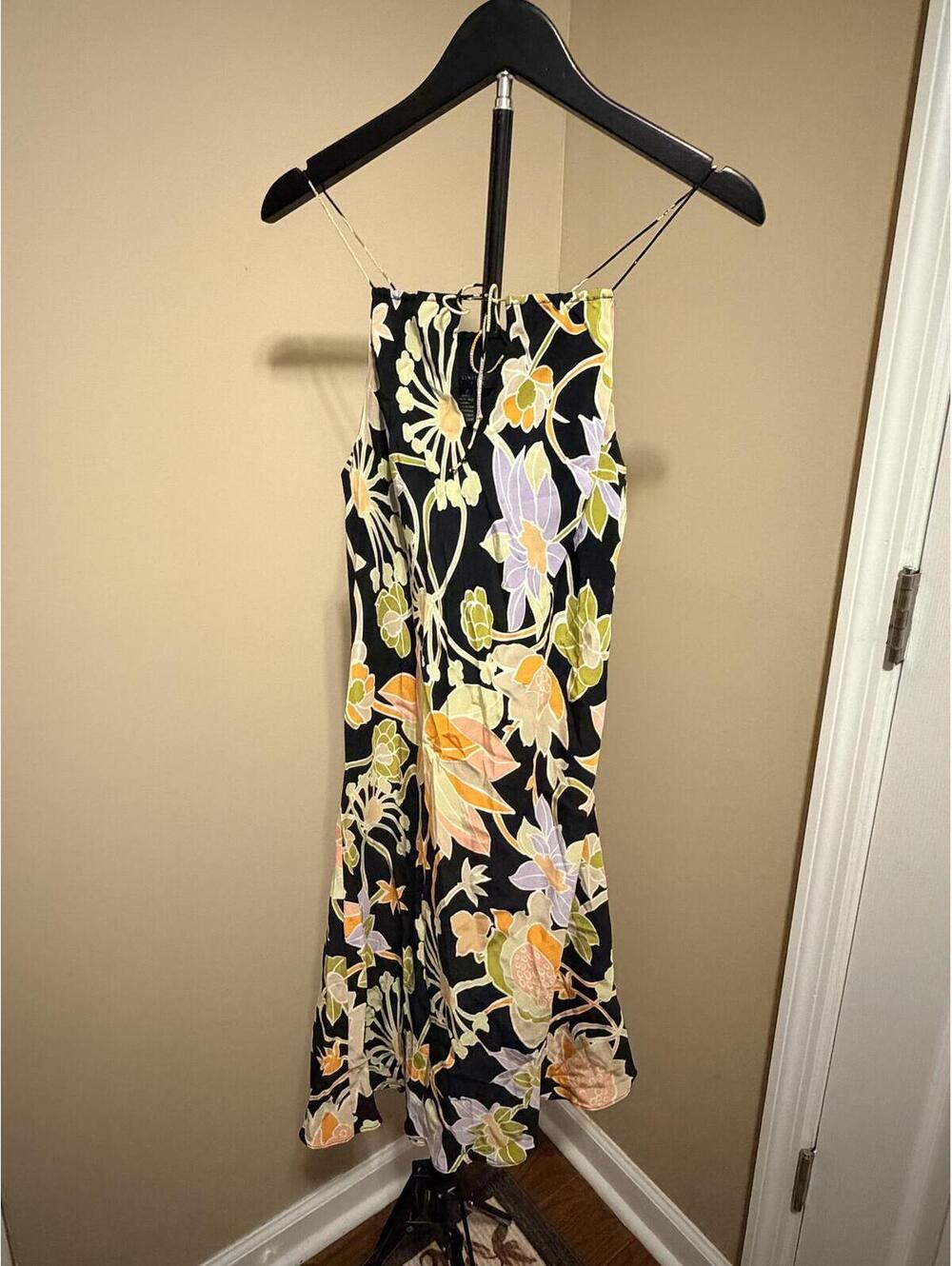The Limited Silk Floral Midi Dress Women’s Size 2 Black Multicolor Slip Dress
